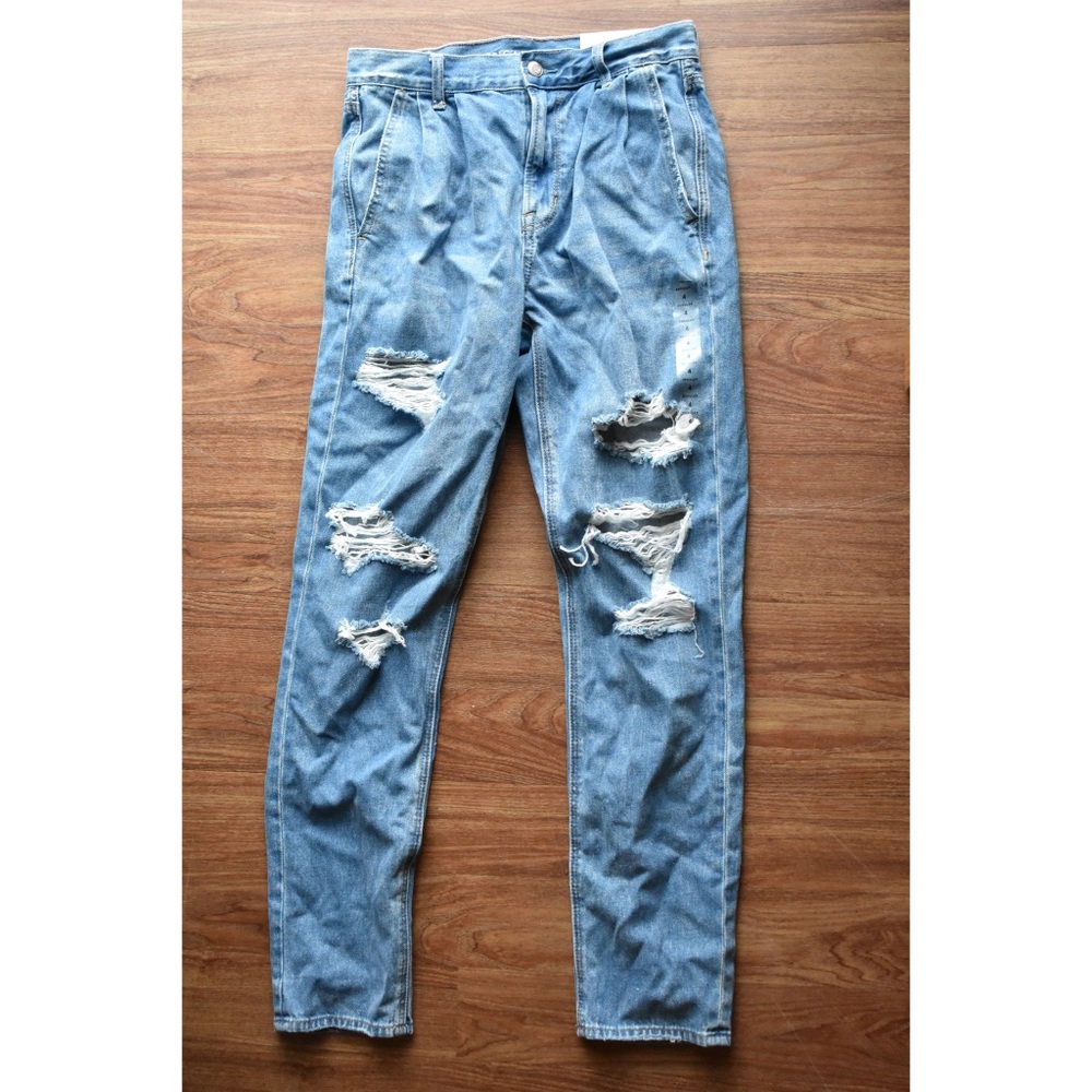 Ripped Light Wash Mom Jeans